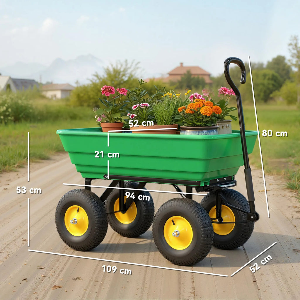 Sodo vežimėlis su vartymo funkcija, 200 kg, 75 l, tamsiai žalias