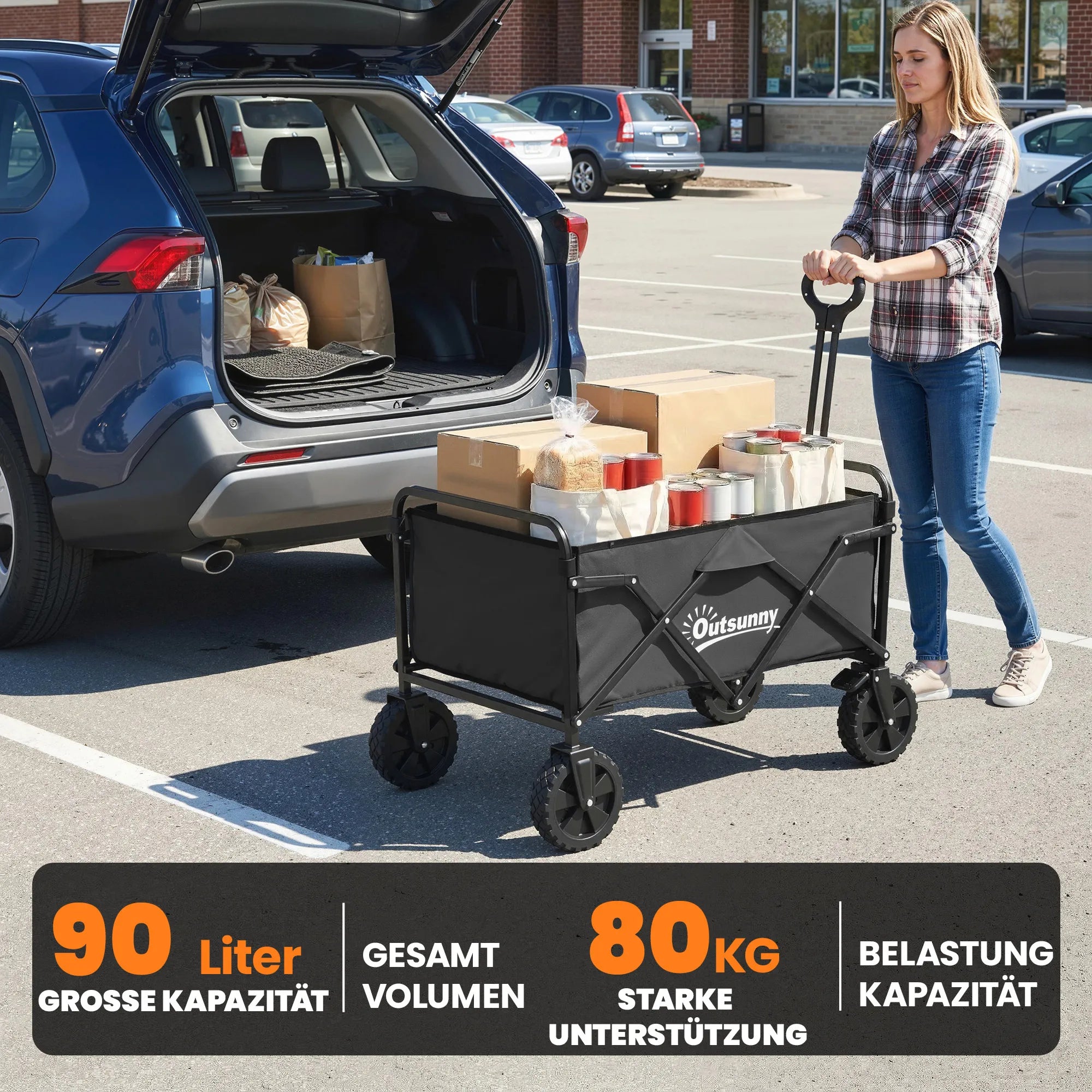 Sodo vežimėlis sulankstomas su reguliuojama rankena juodas