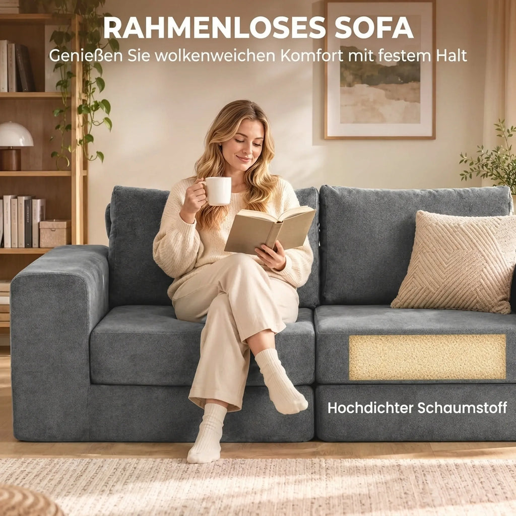 Sofa lova, 2 vietų, 4 viename, išskleidžiama, su pagalvėmis, pilka