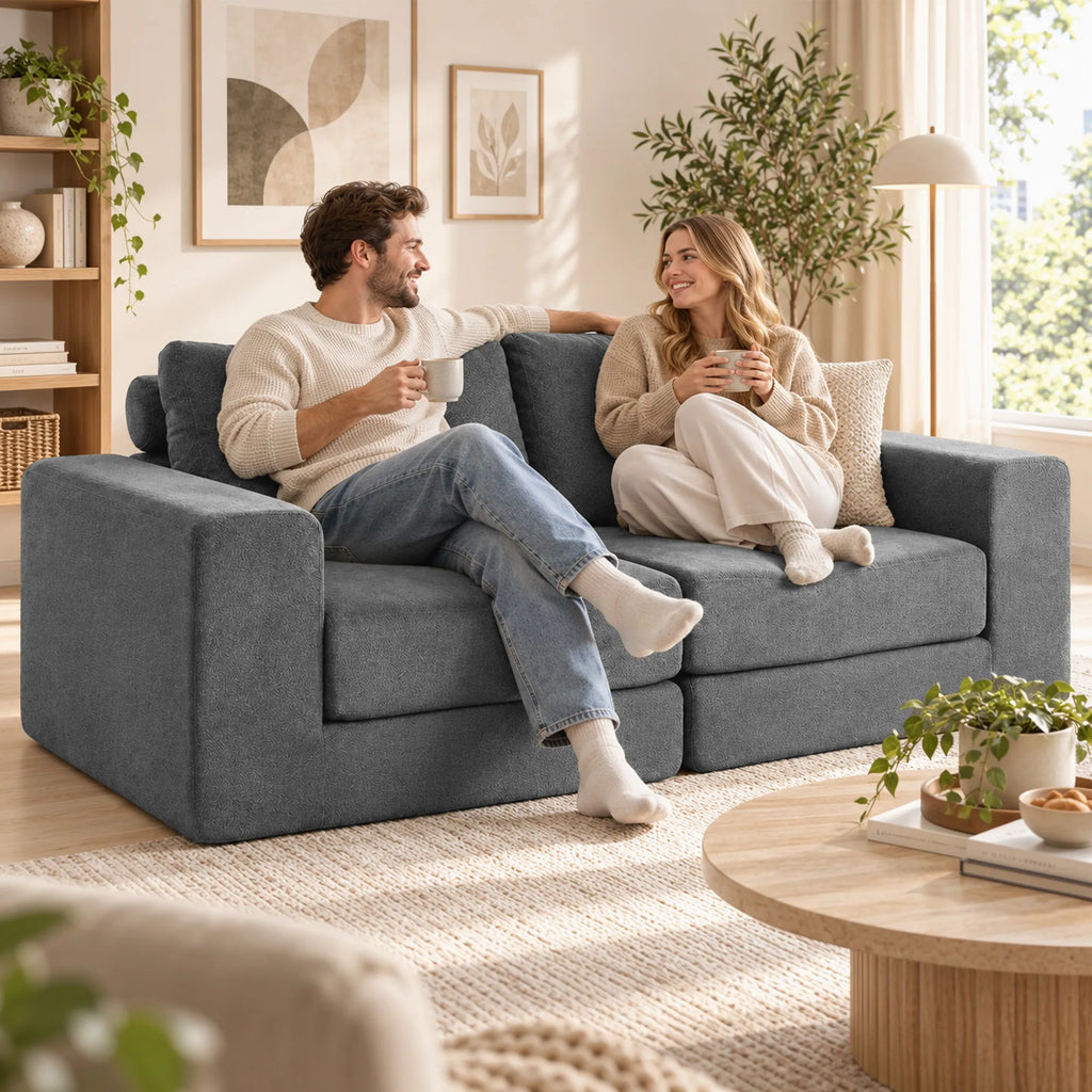 Sofa lova, 2 vietų, 4 viename, išskleidžiama, su pagalvėmis, pilka