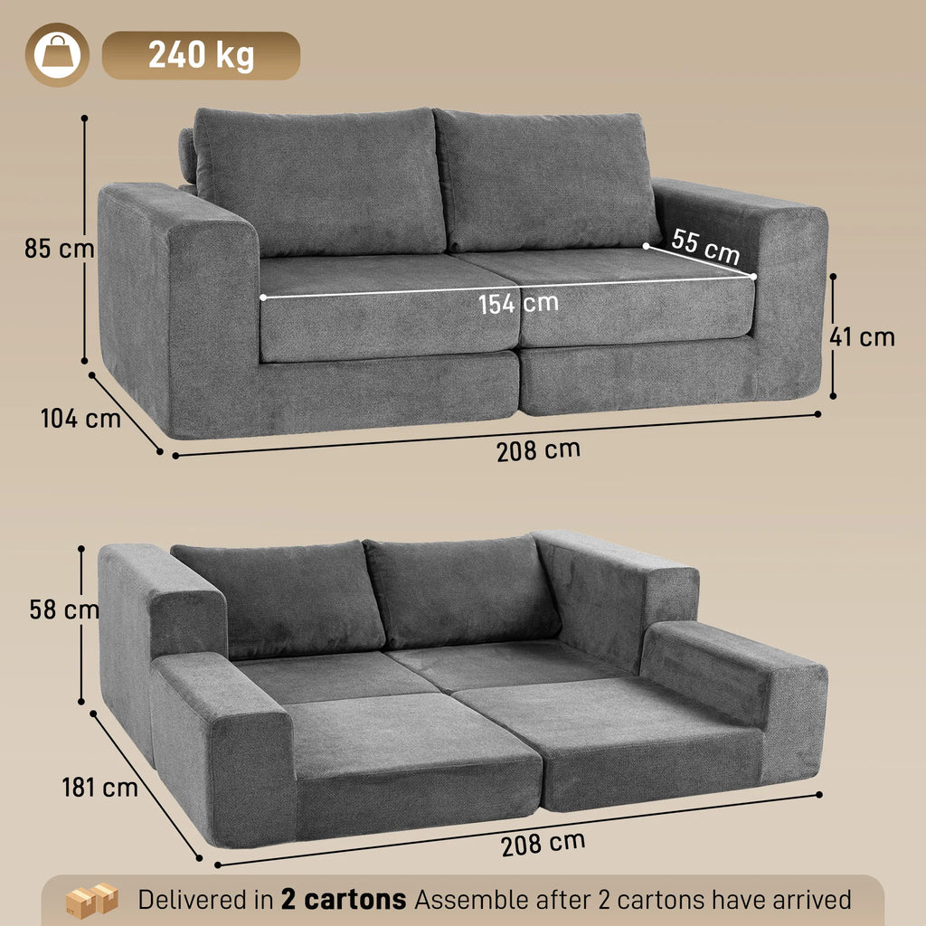 Sofa lova, 2 vietų, 4 viename, išskleidžiama, su pagalvėmis, pilka