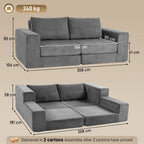 Sofa lova, 2 vietų, 4 viename, išskleidžiama, su pagalvėmis, pilka