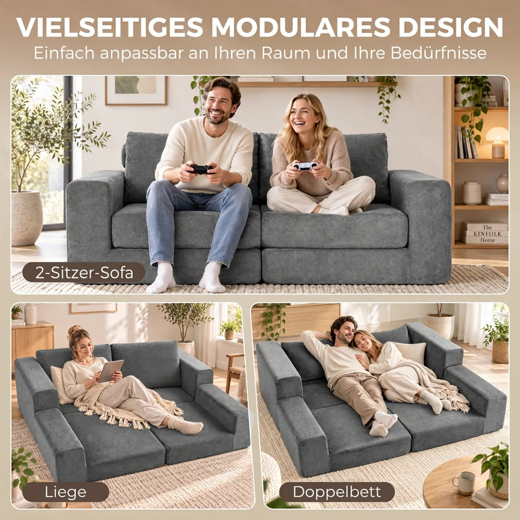 Sofa lova, 2 vietų, 4 viename, išskleidžiama, su pagalvėmis, pilka