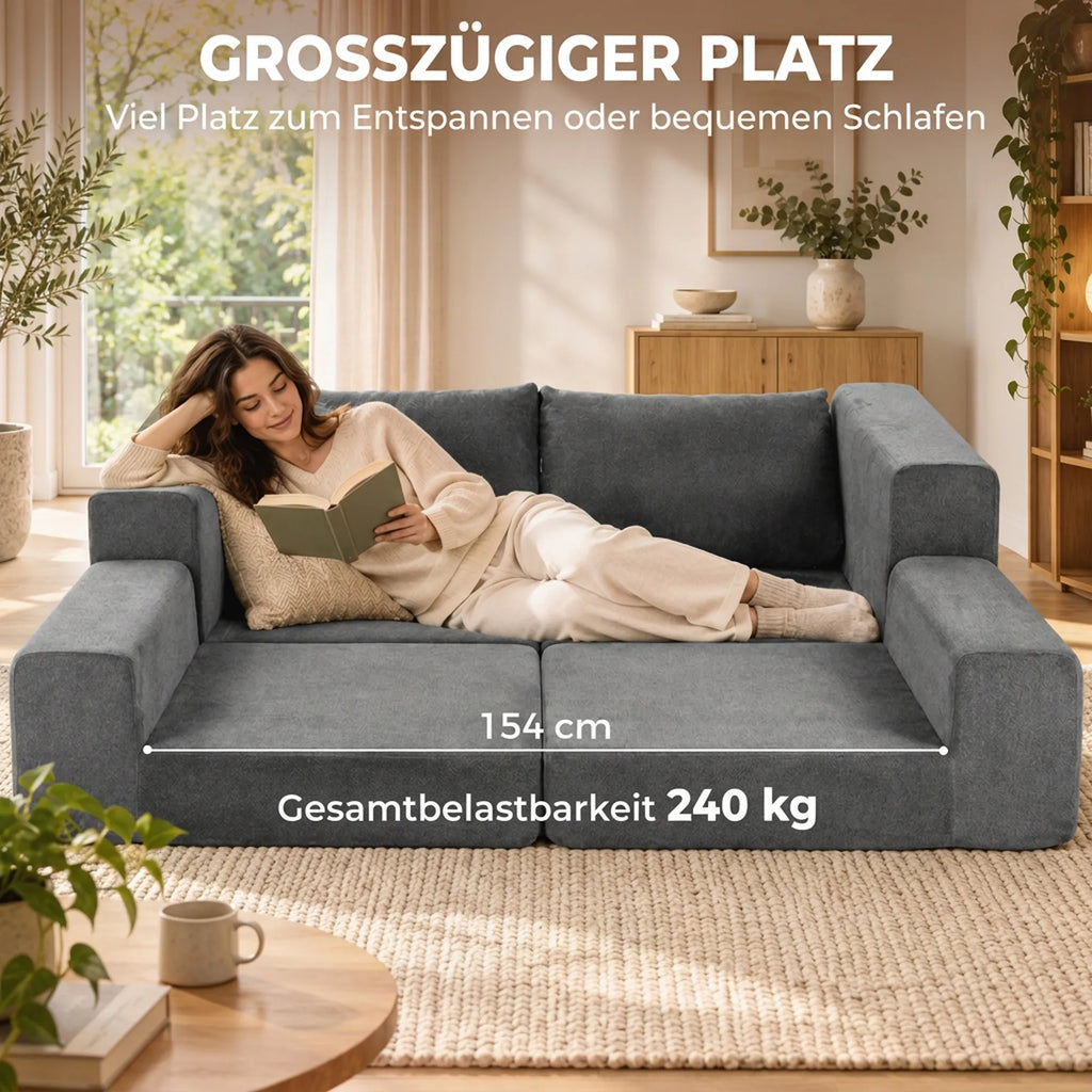Sofa lova, 2 vietų, 4 viename, išskleidžiama, su pagalvėmis, pilka