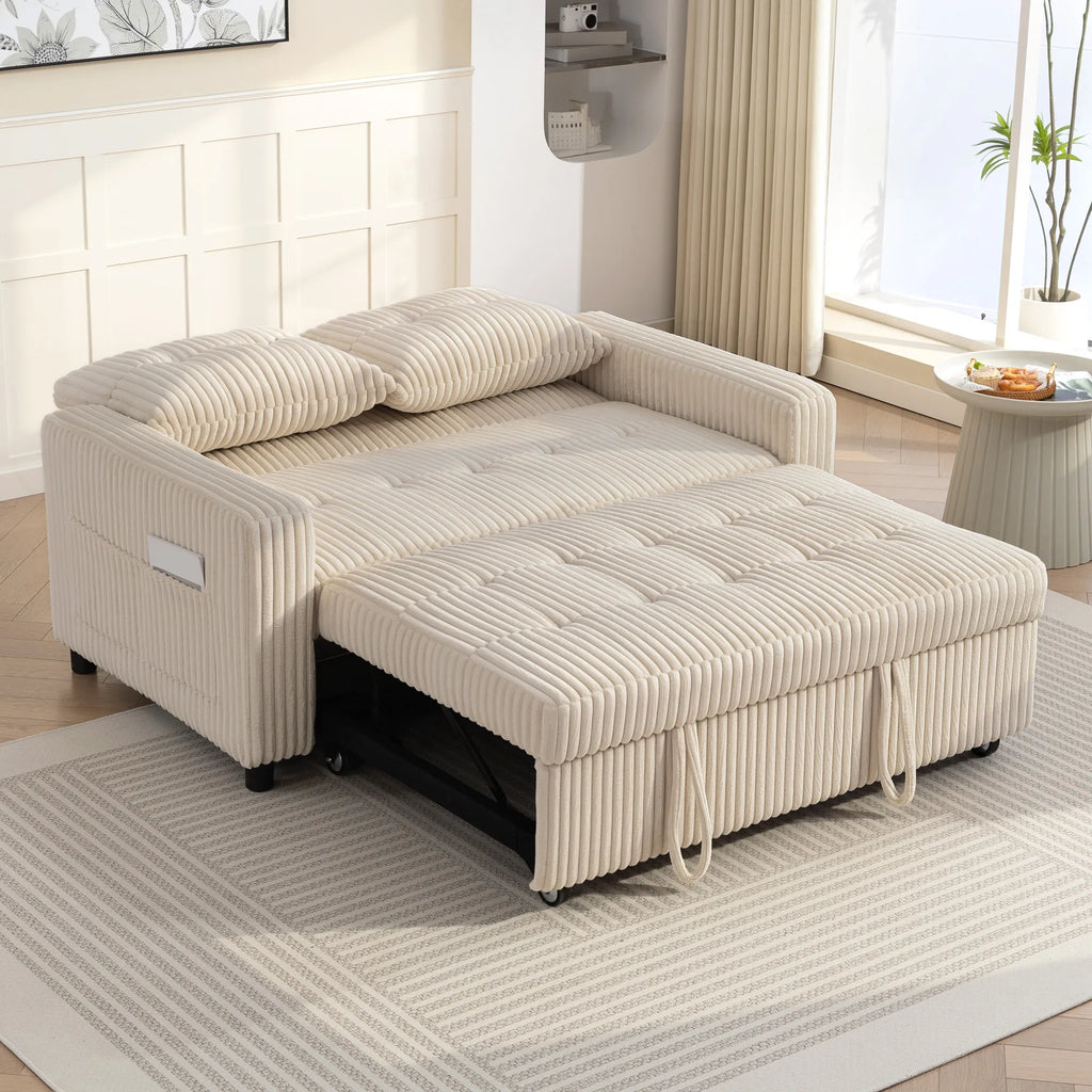 Sofa-lova 2 vietų, išskleidžiama su 2 pagalvėlėmis, 157 × 190 cm, kremine