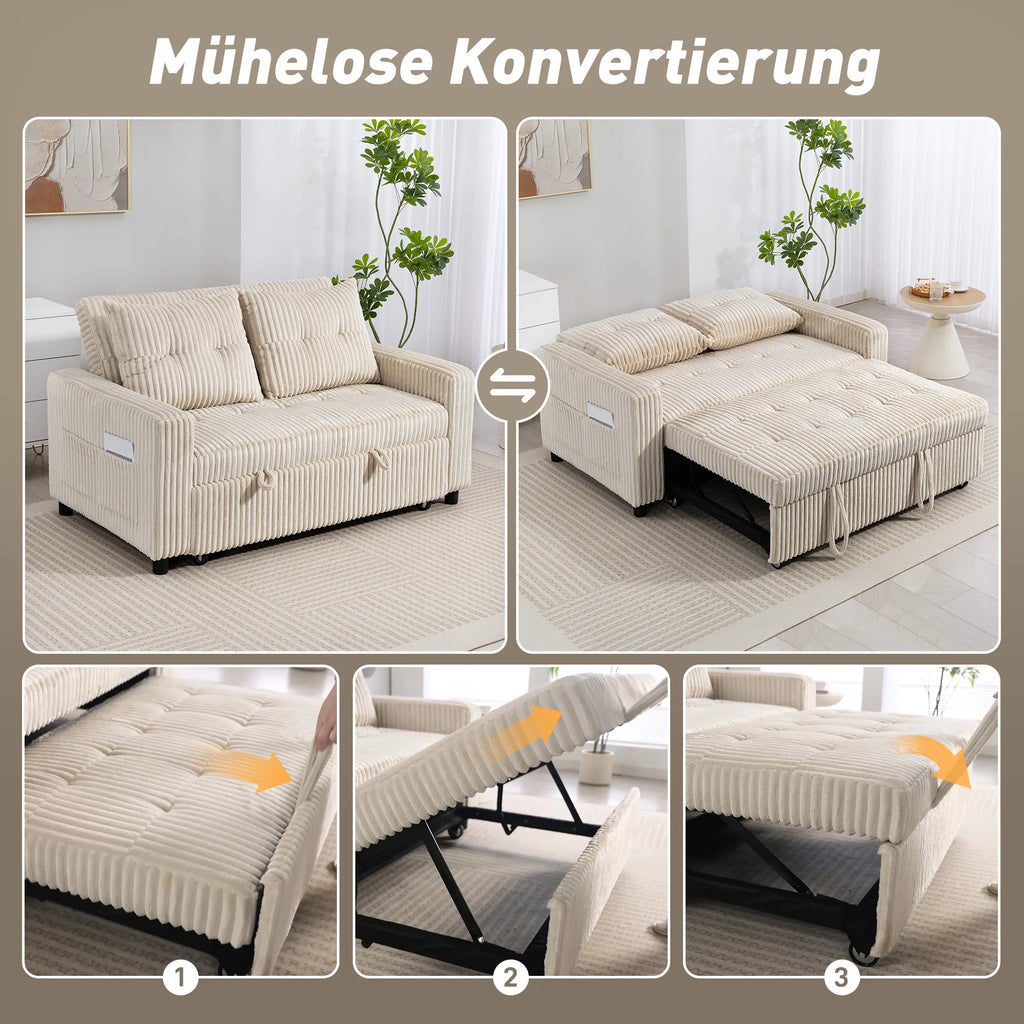 Sofa-lova 2 vietų, išskleidžiama su 2 pagalvėlėmis, 157x190 cm, kremine