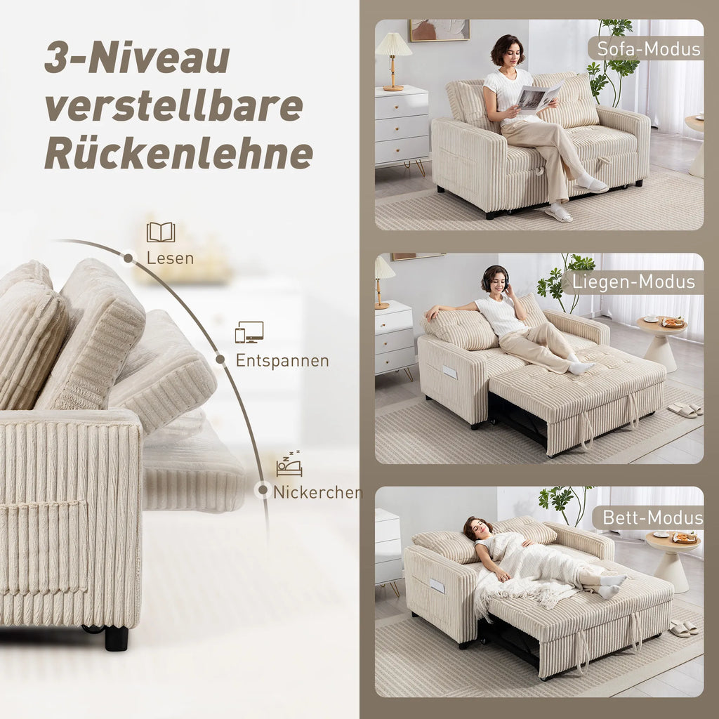 Sofa-lova 2 vietų, išskleidžiama su 2 pagalvėlėmis, 157x190 cm, kremine