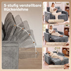 Sofa lova, 2 vietų, reguliuojamas atlošas, 2 pagalvėlės, 136 × 190 cm, pilka