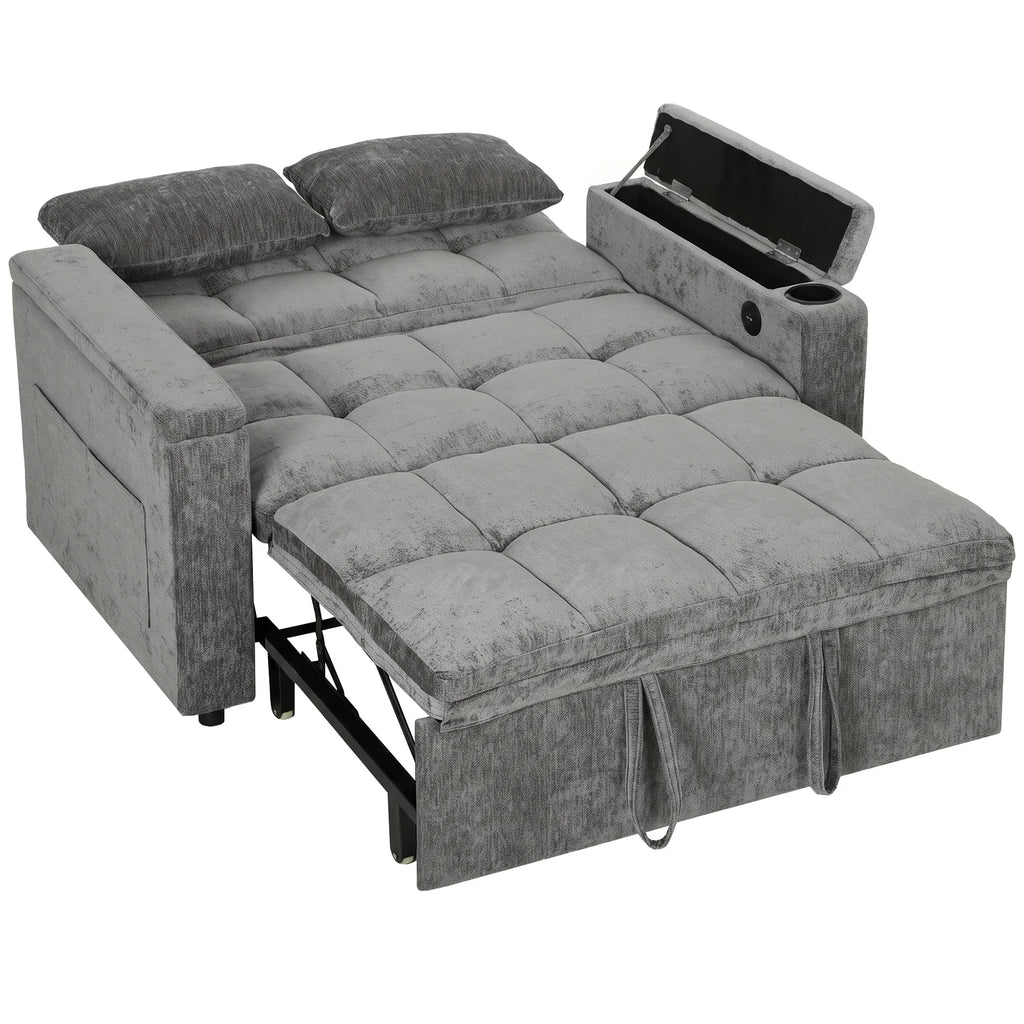 Sofa lova, 2 vietų, reguliuojamas atlošas, 2 pagalvėlės, 136 × 190 cm, pilka