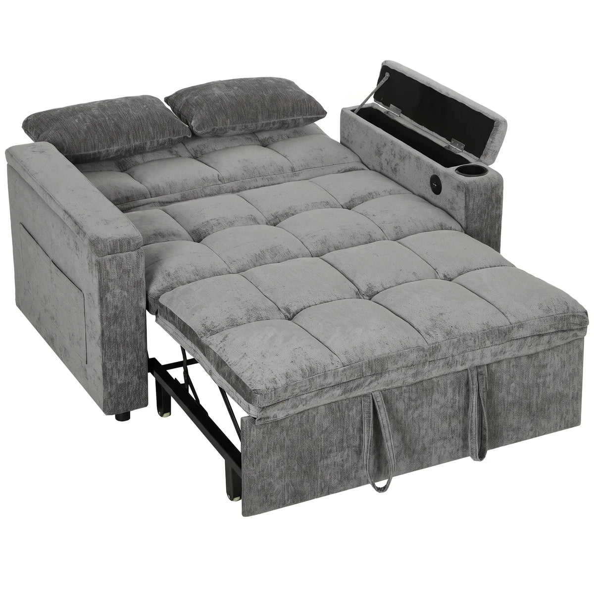 Sofa lova, 2 vietų, reguliuojamas atlošas, 2 pagalvėlės, 136 × 190 cm, pilka