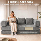 Sofa lova, 205 cm, 5 viename, 75 cm gylio sėdynė, pilka