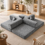 Sofa lova, 205 cm, 5 viename, 75 cm gylio sėdynė, pilka