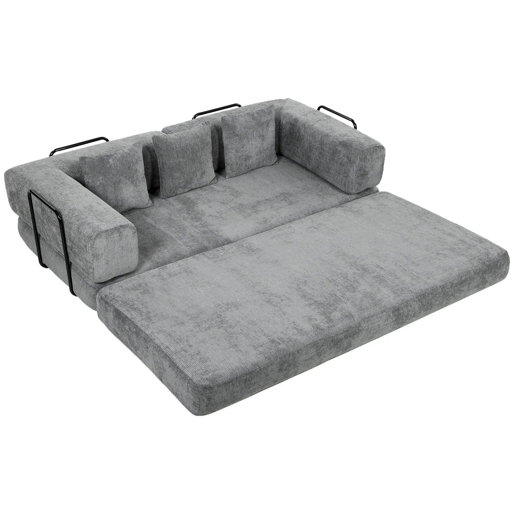 Sofa lova, 205 cm, 5 viename, 75 cm gylio sėdynė, pilka