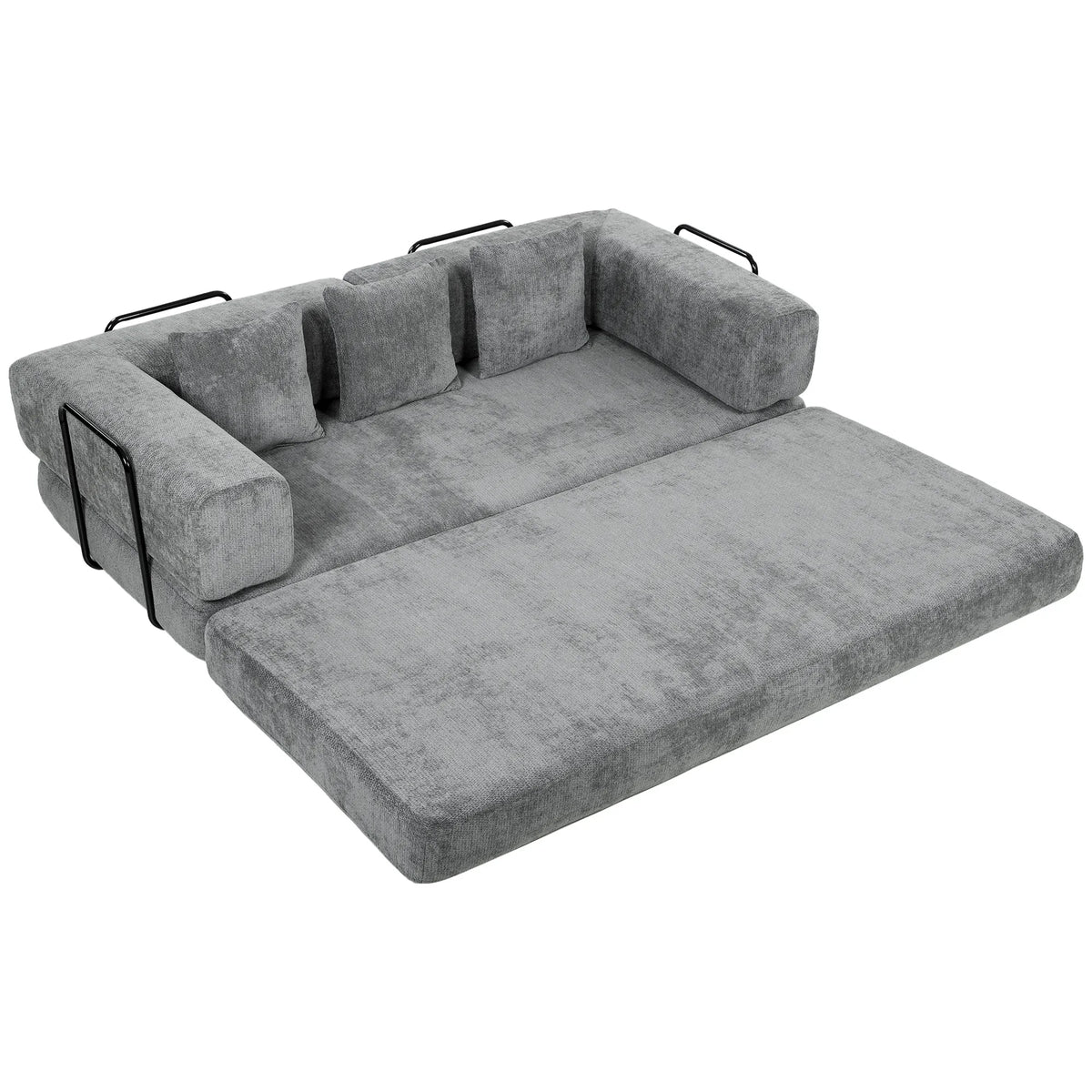 Sofa lova, 205 cm, 5 viename, 75 cm gylio sėdynė, pilka