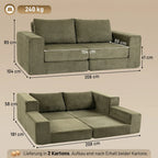 Sofos lovos matmenų schema: sofa 208 x 104 cm ir išskleista lova 208 x 181 cm
