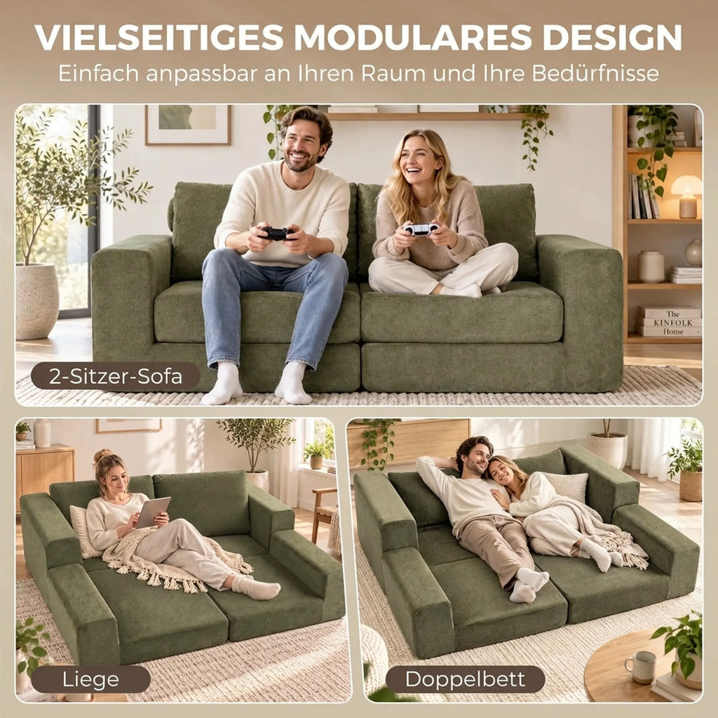 Trys sofos lovos konfigūracijos: sofa, gultas ir dvigulė lova