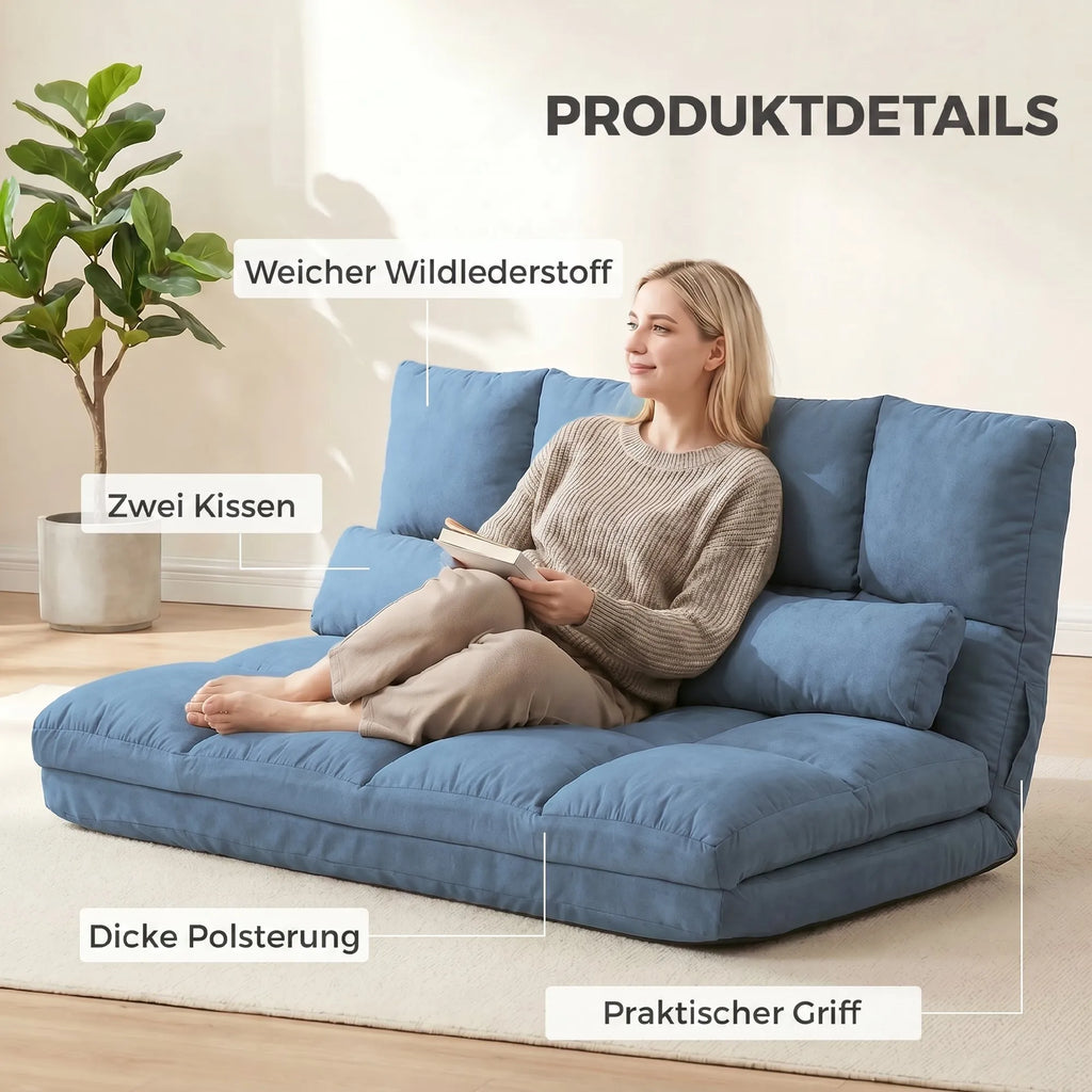 Sofa-lova ant grindų, sulankstoma, reguliuojamu atlošu, 102 × 73 × 60 cm, mėlyna