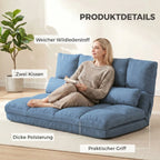 Sofa-lova ant grindų, sulankstoma, reguliuojamu atlošu, 102 × 73 × 60 cm, mėlyna