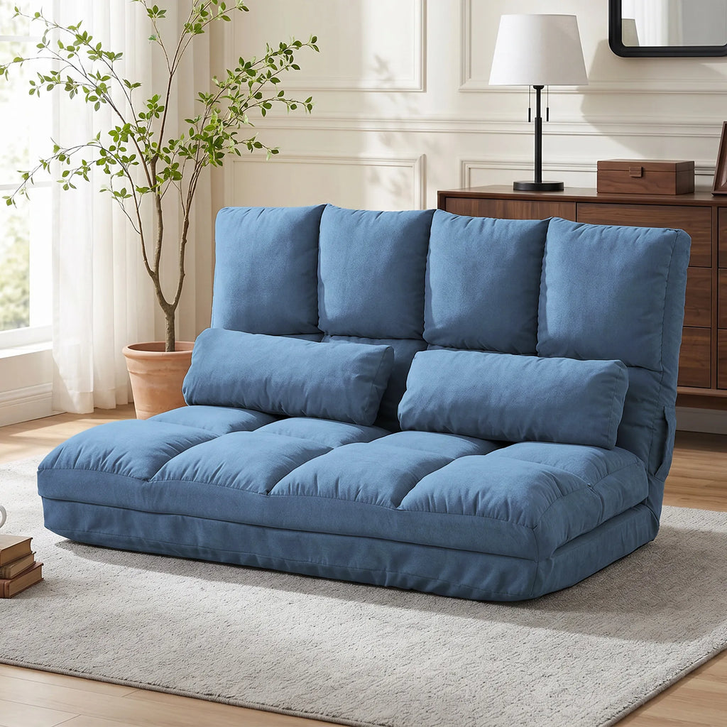 Sofa-lova ant grindų, sulankstoma, reguliuojamu atlošu, 102 × 73 × 60 cm, mėlyna