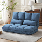 Sofa-lova ant grindų, sulankstoma, reguliuojamu atlošu, 102 × 73 × 60 cm, mėlyna