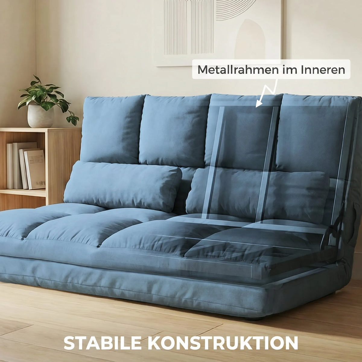 Sofa-lova ant grindų, sulankstoma, reguliuojamu atlošu, 102 × 73 × 60 cm, mėlyna