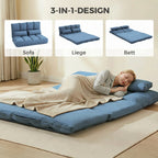 Sofa-lova ant grindų, sulankstoma, reguliuojamu atlošu, 102 × 73 × 60 cm, mėlyna