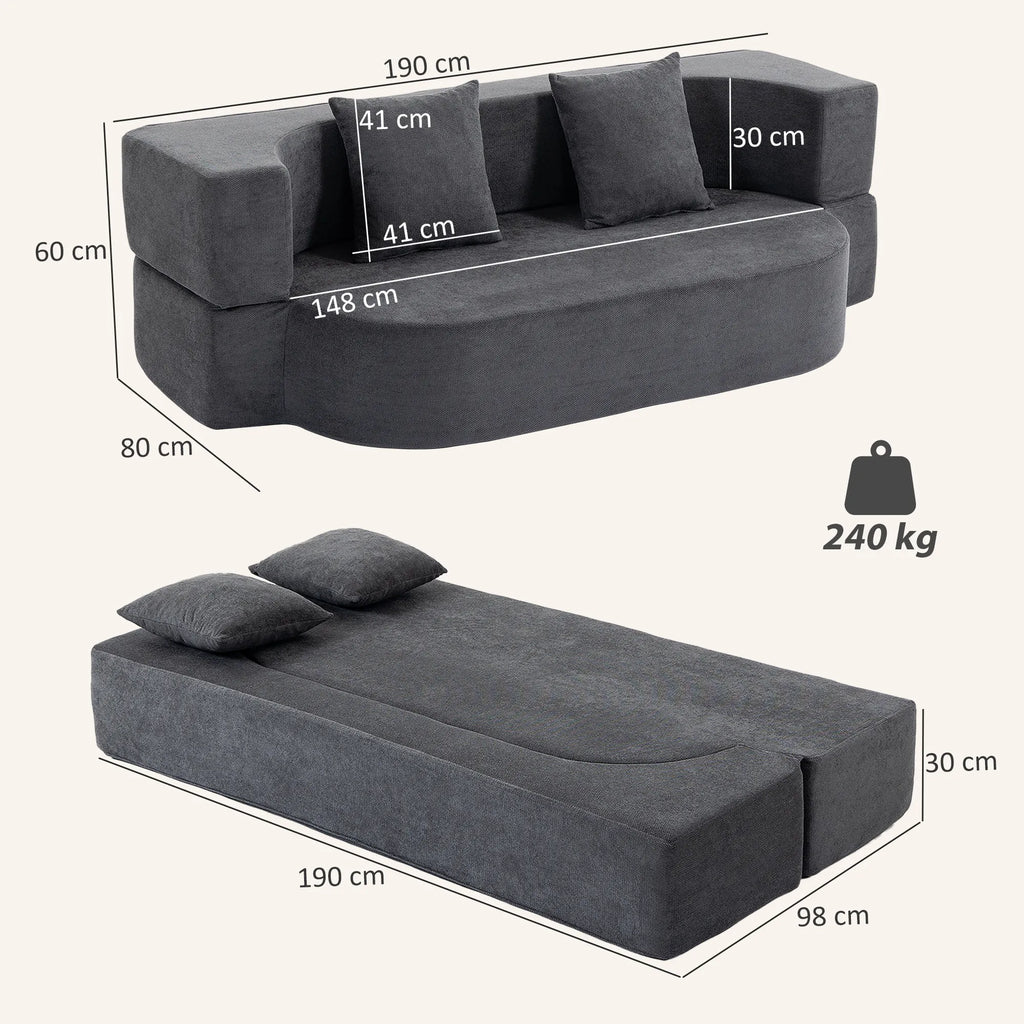 Sofa lova, dvivietė, su putų polistirolo užpildu, tamsiai pilka
