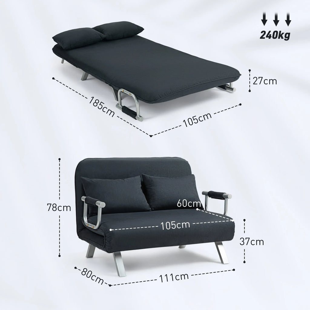 Sofa lova, reguliuojama, 105 cm pločio, juoda