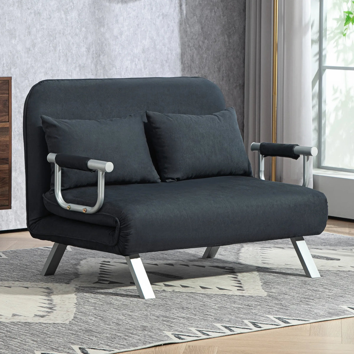Sofa lova, reguliuojama, 105 cm pločio, juoda