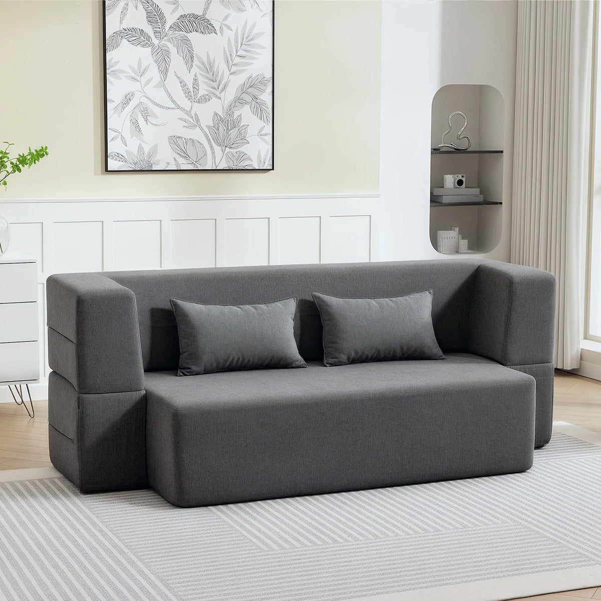 Sofa lova su 2 pagalvėlėmis, 203 cm, pilka