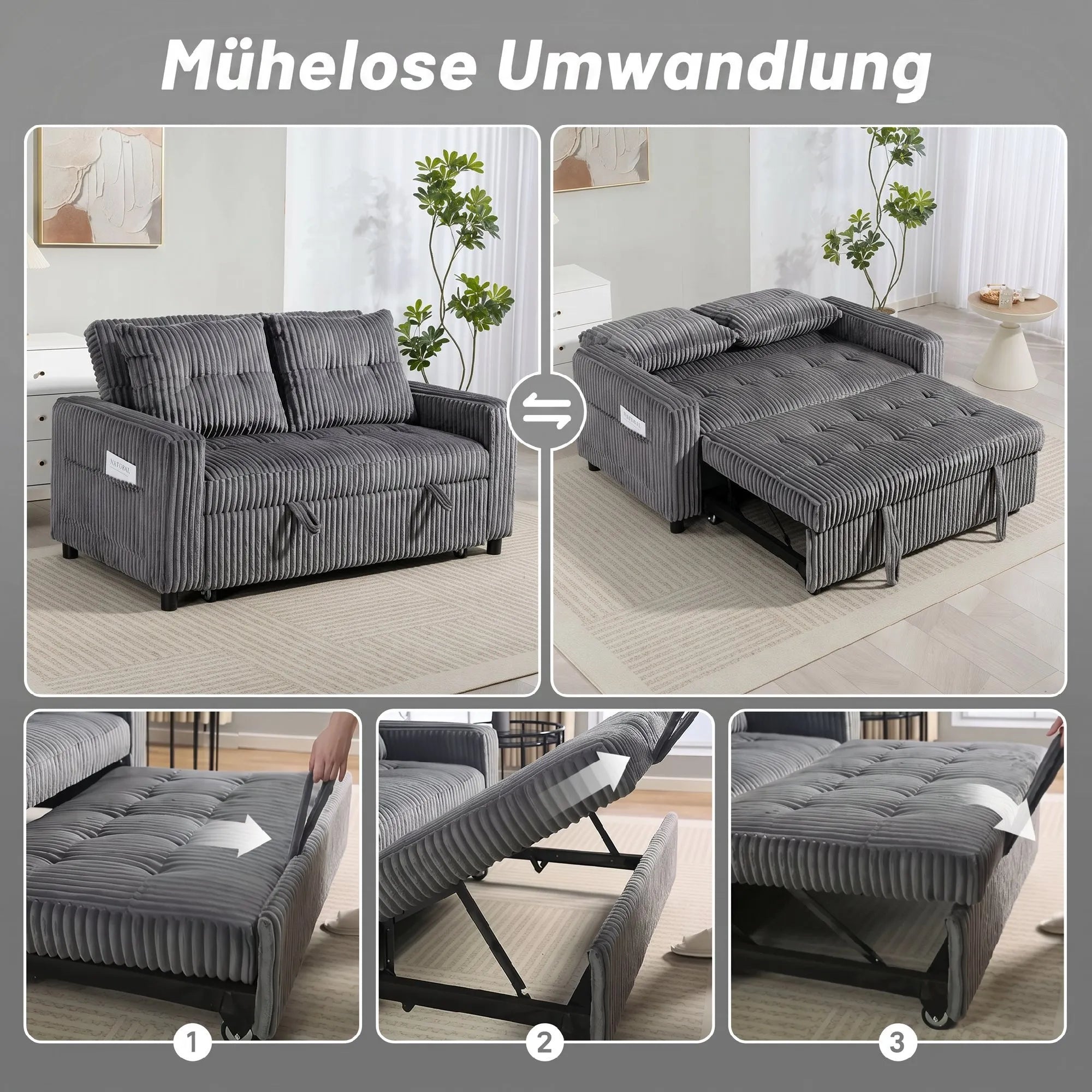 Sofa-lova su miego funkcija, transformuojama, 157x190 cm, tamsiai pilka