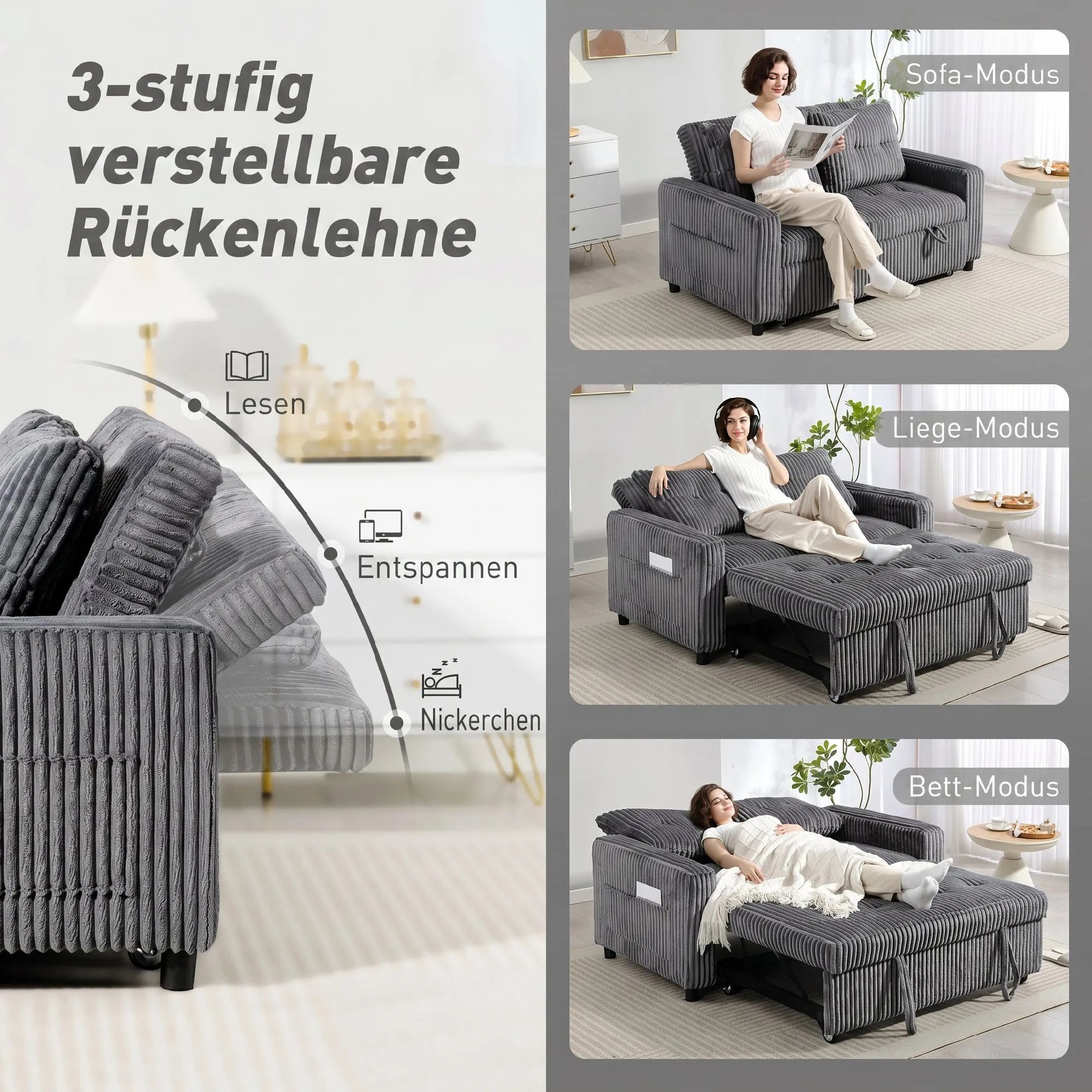 Sofa-lova su miego funkcija, transformuojama, 157x190 cm, tamsiai pilka