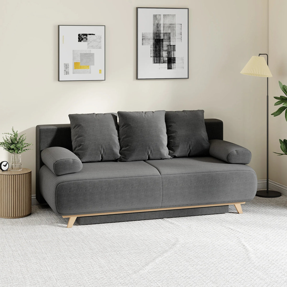 Sofa-lova su patalynės dėže, 3 vietų, pilka