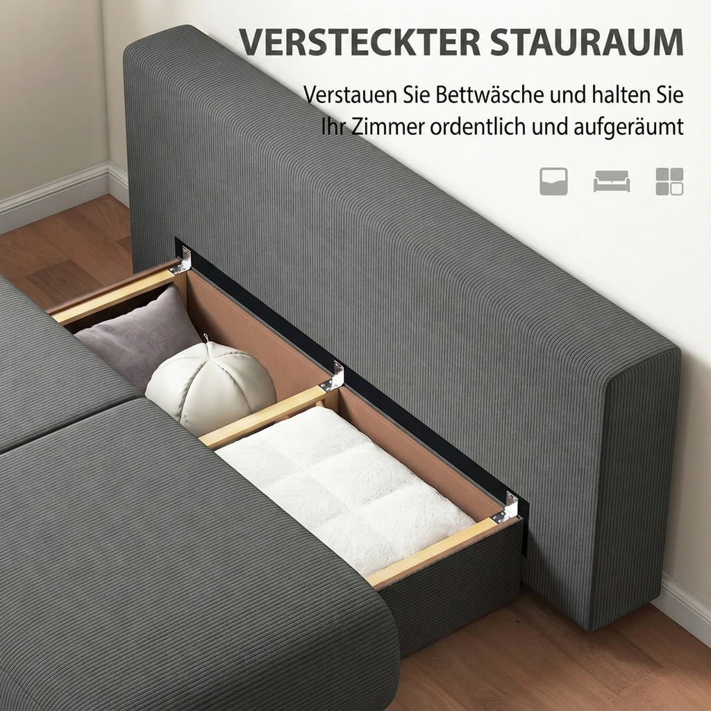 Sofa-lova su patalynės dėže, 3 vietų, pilka