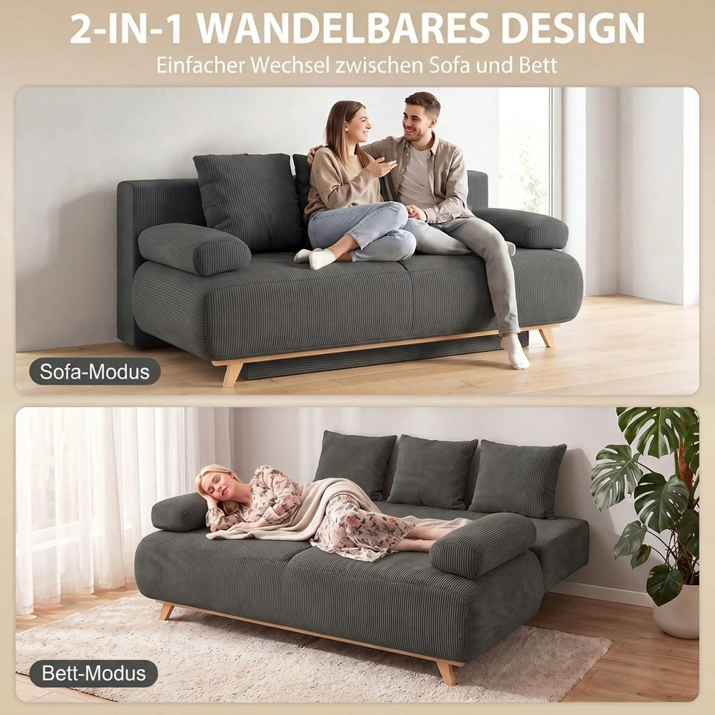 Sofa-lova su patalynės dėže, 3 vietų, pilka