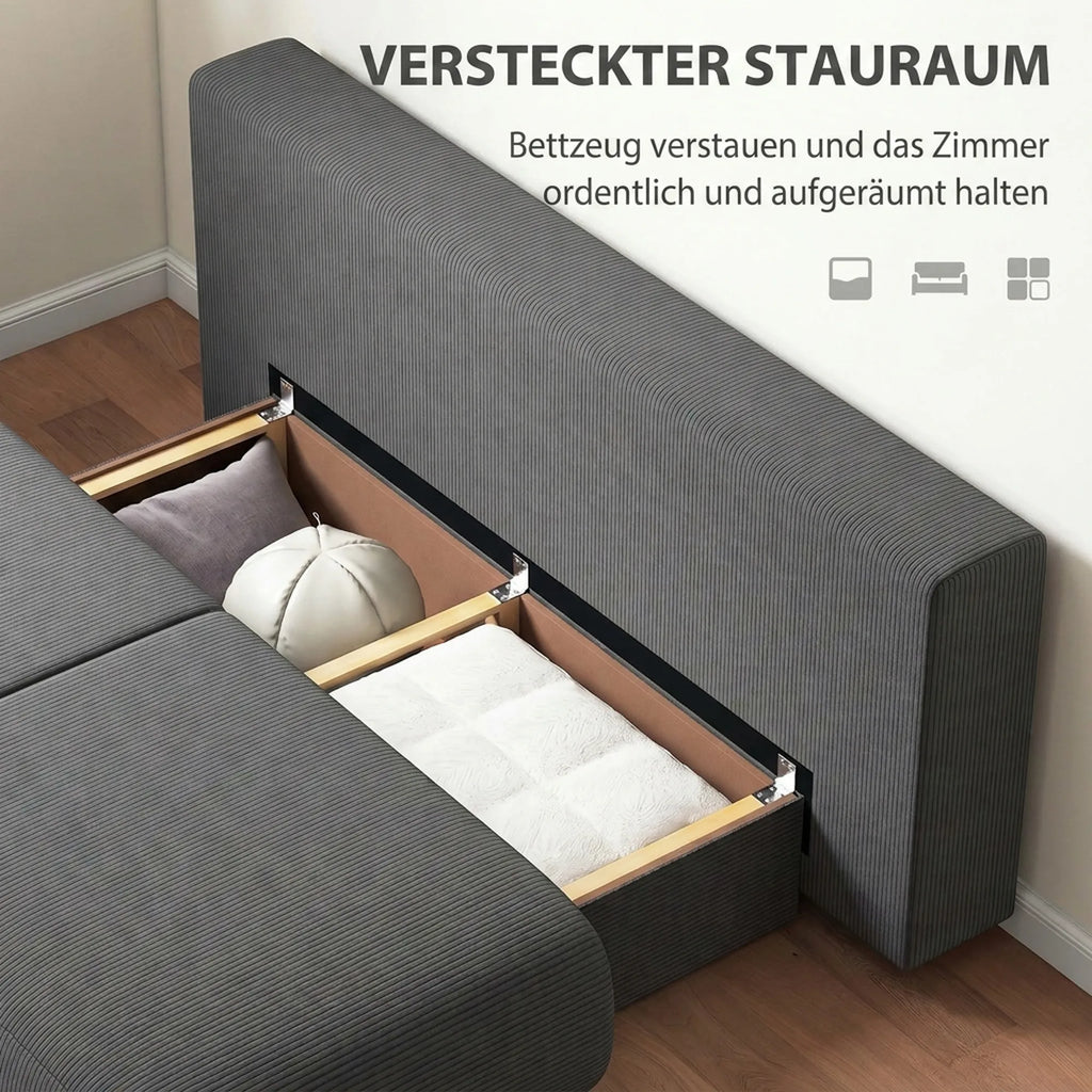 Sofa-lova su patalynės dėže, 3 vietų, pilka