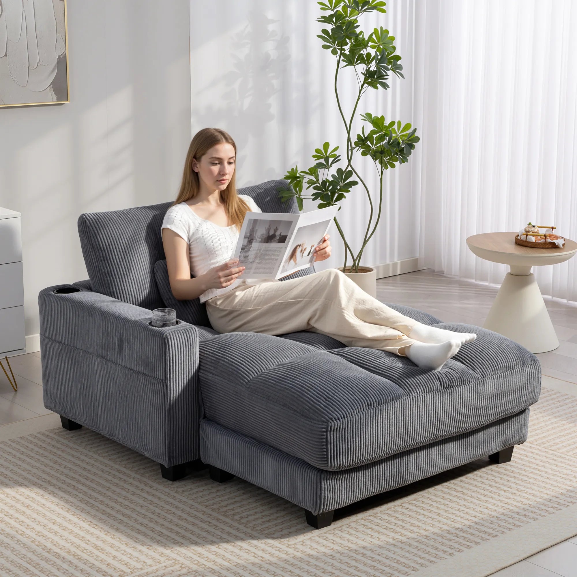 Sofa lova su puodelio laikikliu, tamsiai pilka