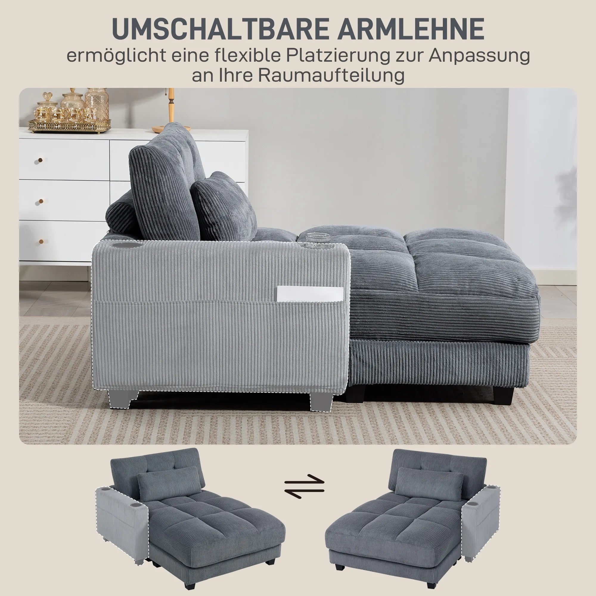 Sofa lova su puodelio laikikliu, tamsiai pilka
