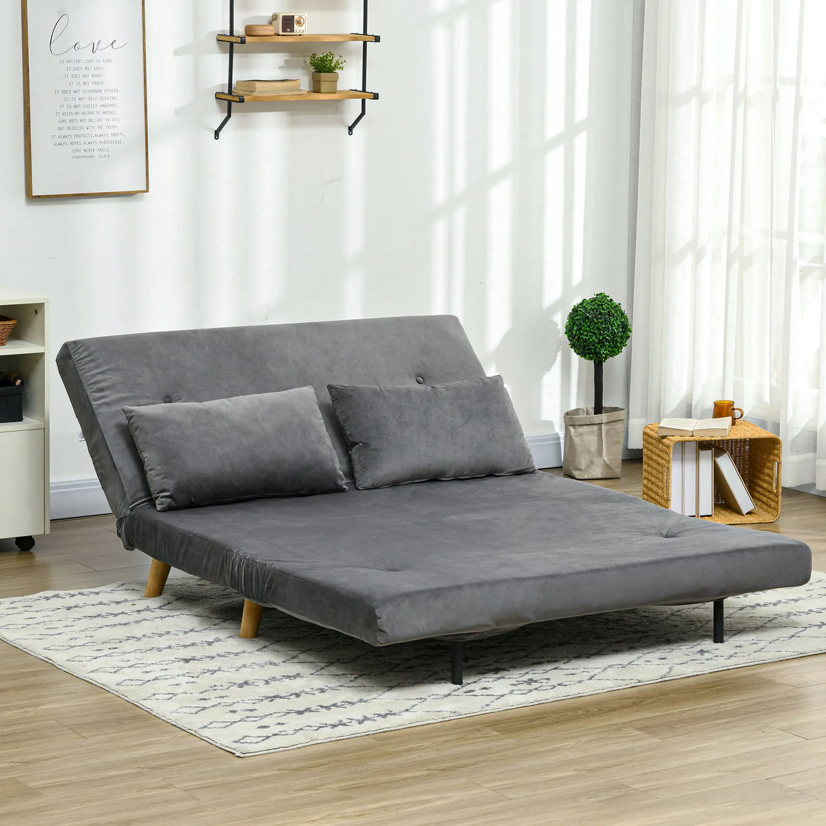 Sofa-lova su reguliuojamu atlošu, 130 cm, pilka