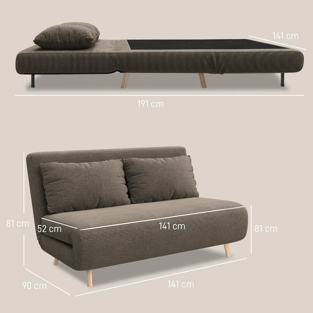 Sofa-lova su reguliuojamu atlošu, 141 cm, ruda