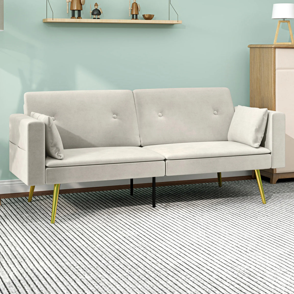 Sofa-lova su reguluojamu atlošu, 181 cm, smėlio