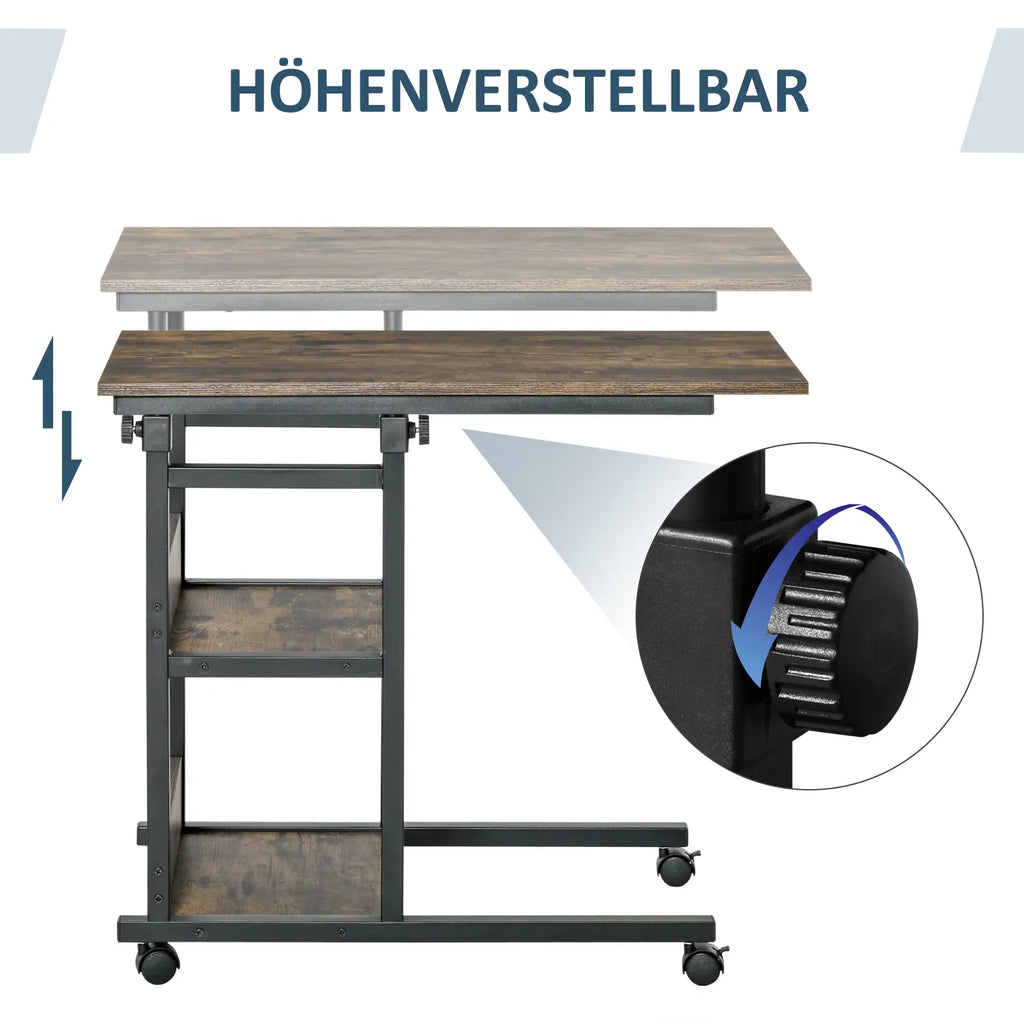 Šoninis staliukas su ratukais, reguliuojamo aukščio, rudas, 80x40x72-82 cm
