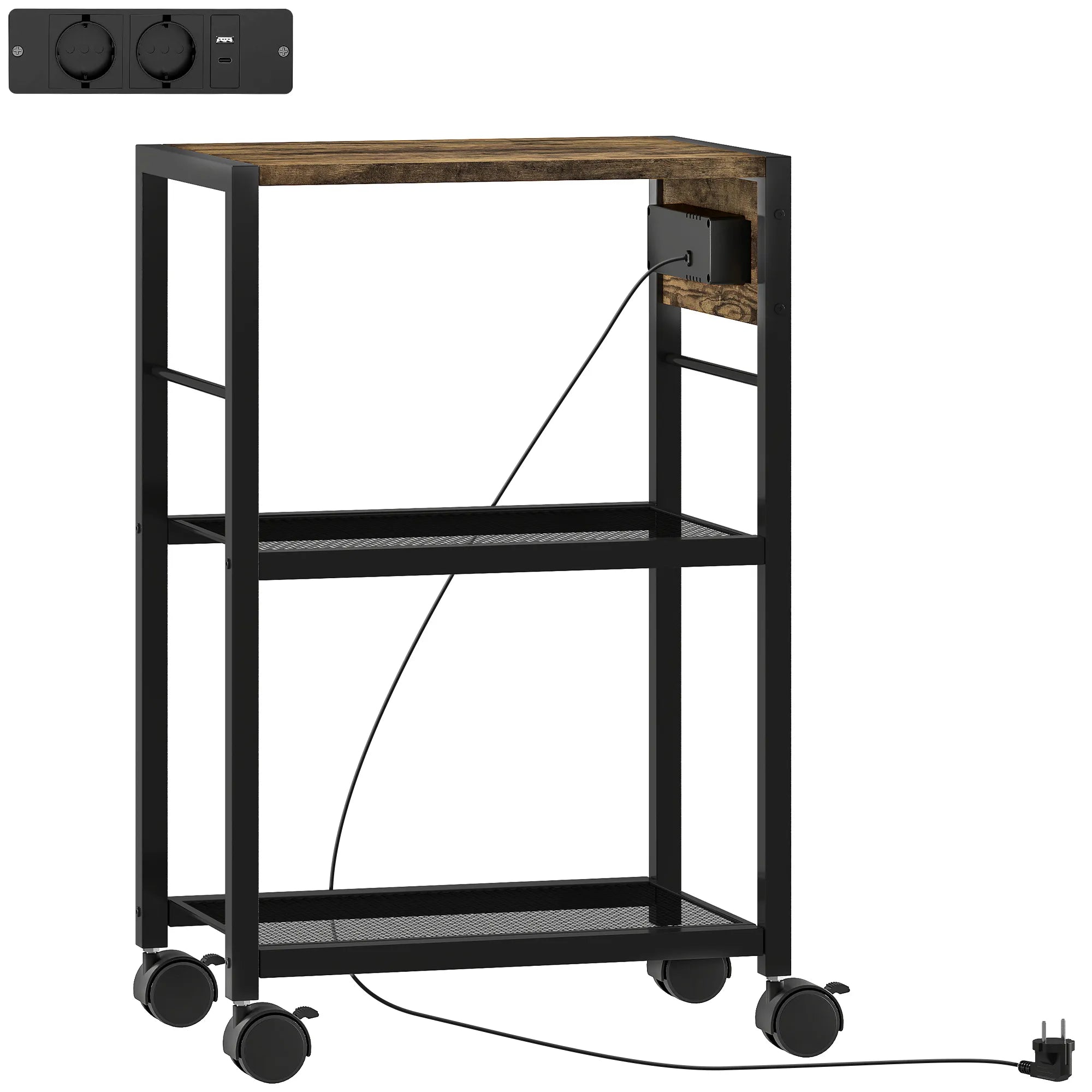Spausdintuvo stovas su elektros lizdais ir USB, 42x28x64,5 cm, rustikalinės rudos spalvos