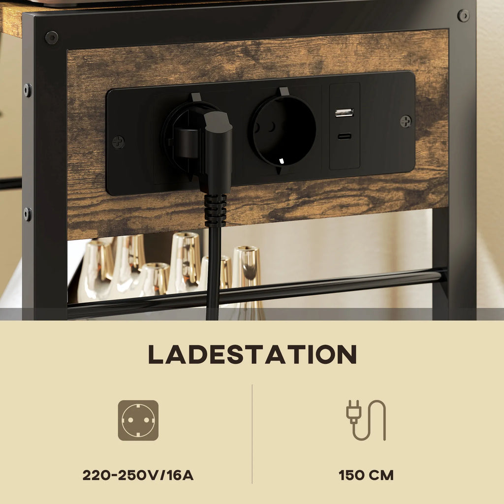 Spausdintuvo stovas su elektros lizdais ir USB, 42x28x64,5 cm, rustikalinės rudos spalvos