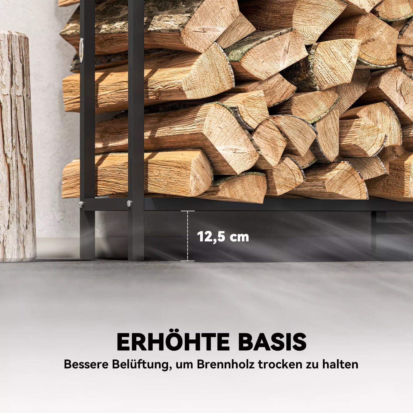 Metalo malkų laikiklis 199 x 30 x 121 cm, 0,6 m³ talpos, su vandeniui atspariu uždangalu, iki 300 kg