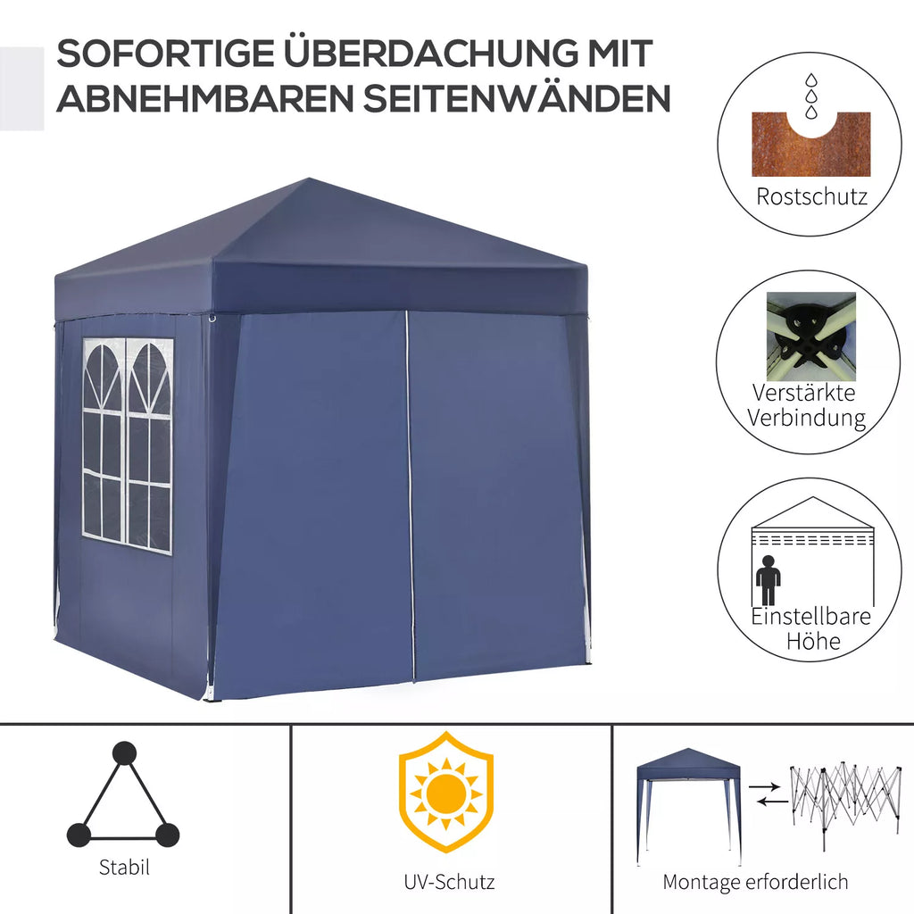 Sulankstomas paviljonas, alaus palapinė, 4 nuimamos šoninės sienos, 2 langai, metalinis rėmas, 2 x 2 m, mėlyna