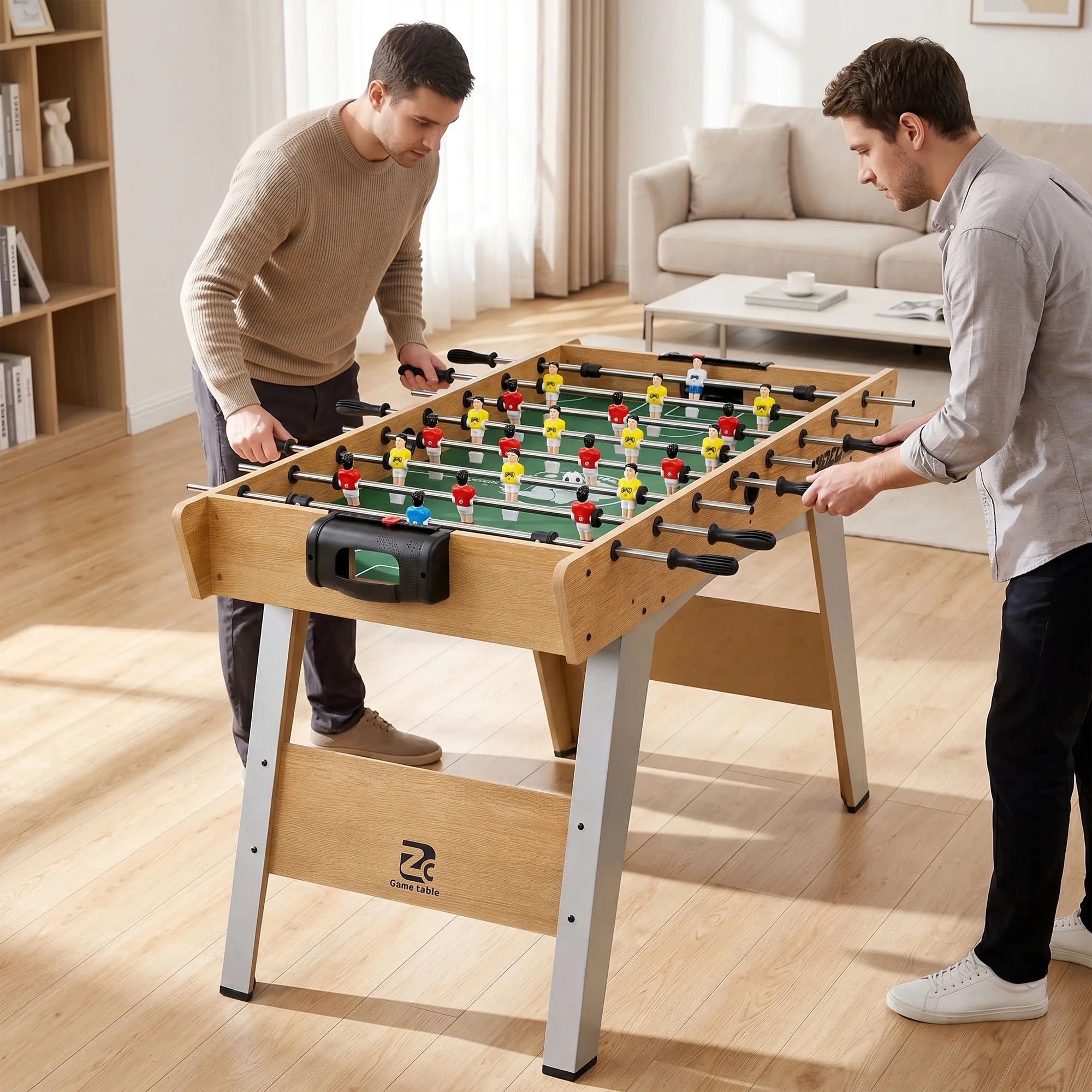 Stalo futbolas su 22 žaidėjais, vaikams nuo 7 metų, 121 x 87 x 77 cm, natūralaus medžio spalvos