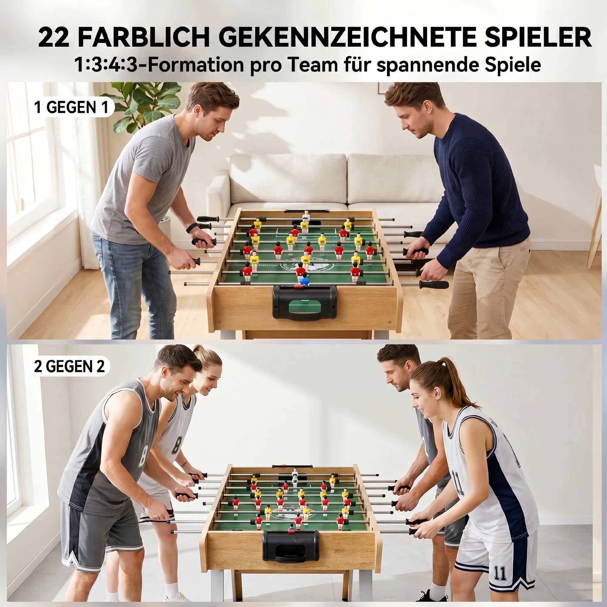 Stalo futbolas su 22 žaidėjais, vaikams nuo 7 metų, 121 x 87 x 77 cm, natūralaus medžio spalvos