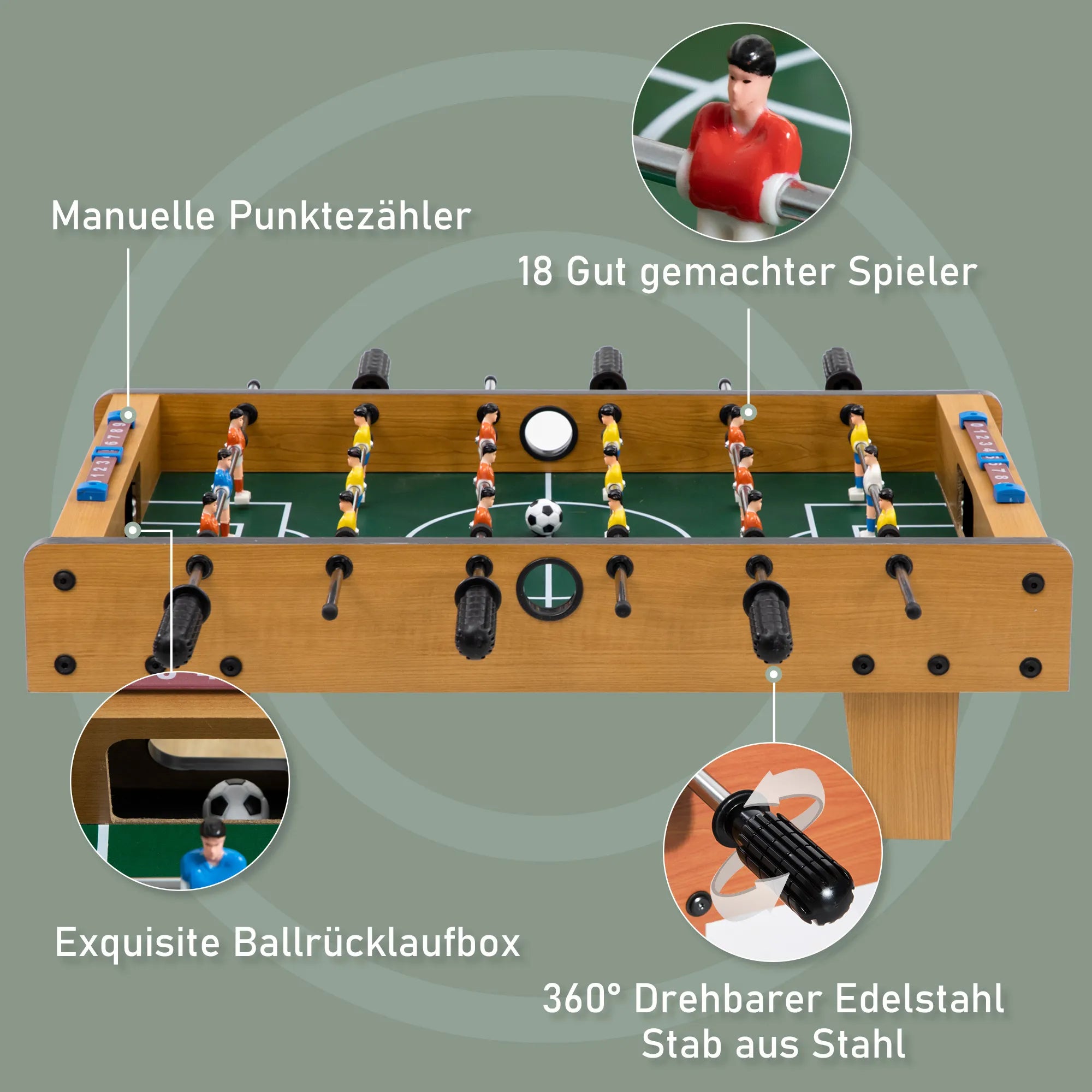 Stalo futbolas su medžio apdaila, 69 x 36,5 x 22 cm, natūralaus medžio