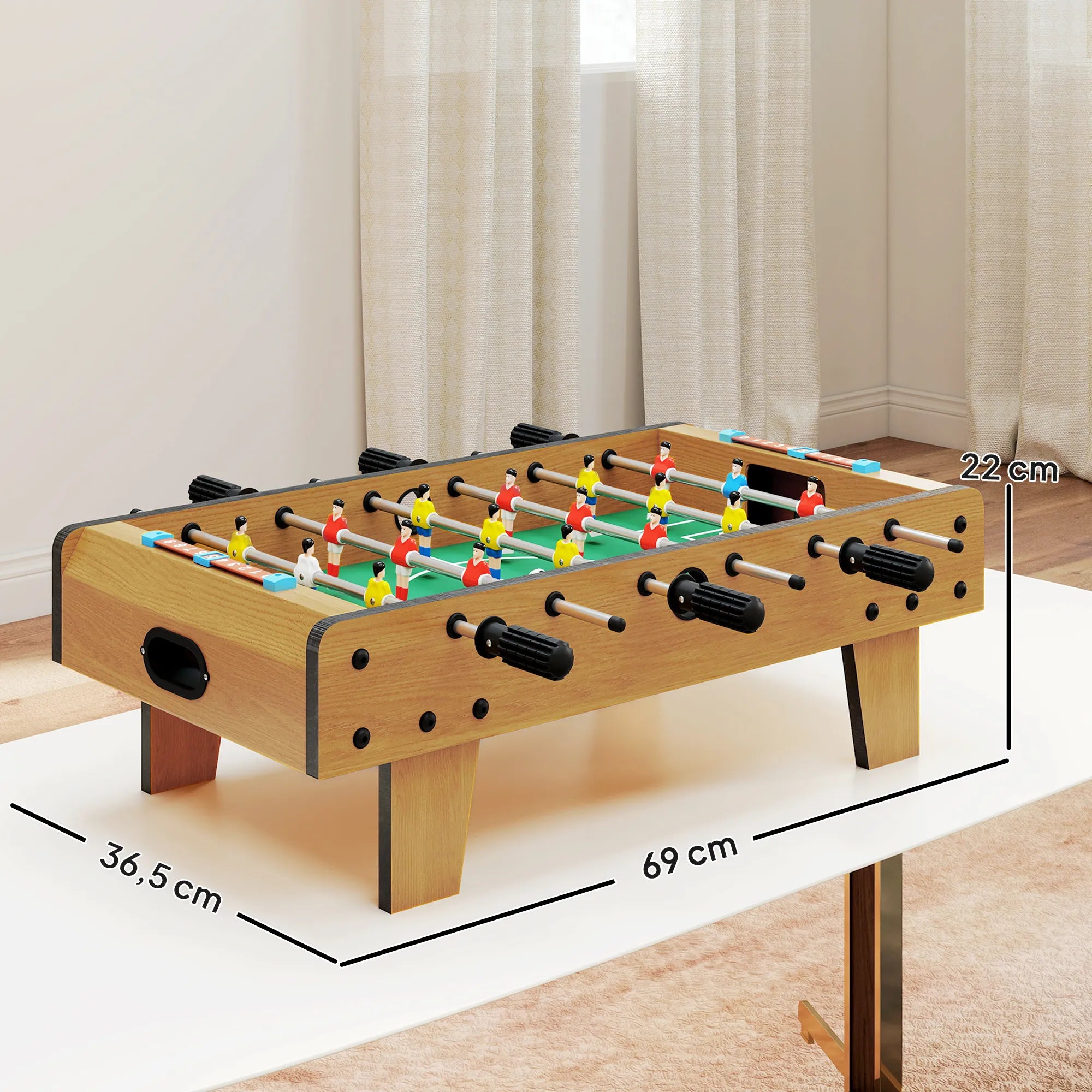 Stalo futbolas su medžio apdaila, 69 x 36,5 x 22 cm, natūralaus medžio